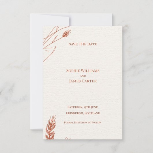 Rust Terrakotta Pampas Gras Boho Hochzeit Save The Date (Vorderseite)