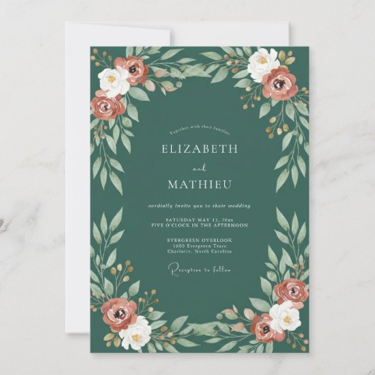 Rust Türkis Gemalte Hochzeit Einladung (Vorderseite)
