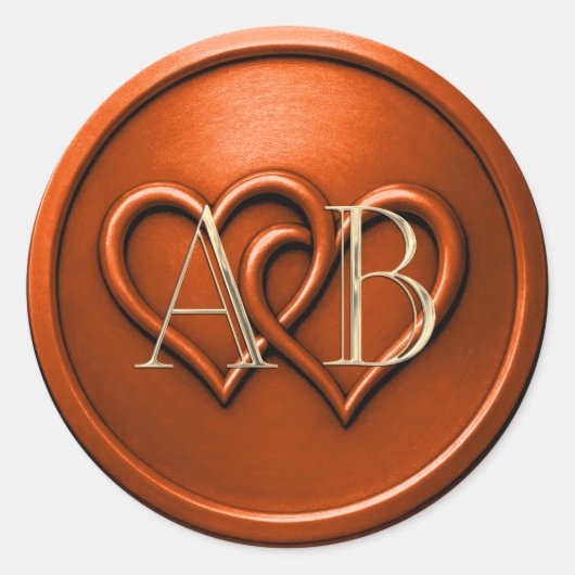 Rust Two Hearts Intertwined Monogram Wedding Runder Aufkleber (Vorderseite)