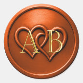 Rust Two Hearts Intertwined Monogram Wedding Runder Aufkleber (Vorderseite)