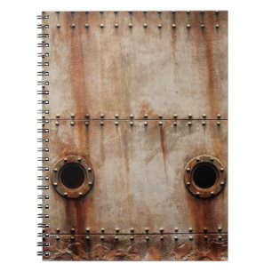 RUST UND TEXTURE AUF METALLPLATTENSEITEN DES STAGI NOTIZBLOCK