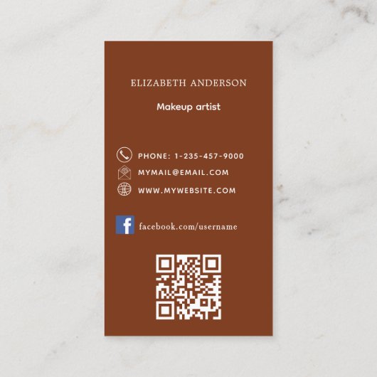 Rust verbranntes orangefarbenes Logo Qr Code Faceb Visitenkarte (Rückseite)