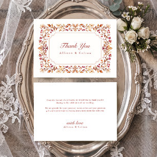 Rust Vintage Botanische Blumige Rahmen Hochzeit im Dankeskarte