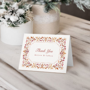 Rust Vintage Botanische Blumige Rahmen Hochzeit im Dankeskarte