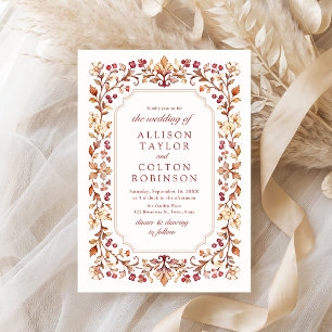 Rust Vintage Botanische Blumige Rahmen Hochzeit im Einladung