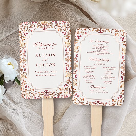 Rust Vintage Botanische Florale Hochzeitsprogramm Fächer
