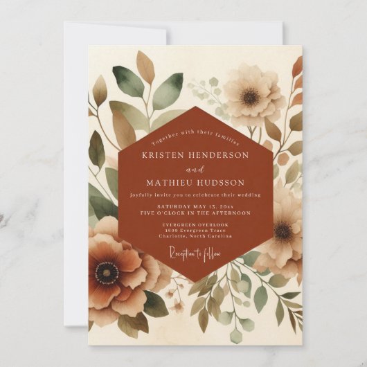 Rust Watercolor Bloom Wedding Einladung (Vorderseite)