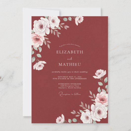 Rust Weiße Ranunculus Eukalyptus Hochzeit Einladung (Vorderseite)