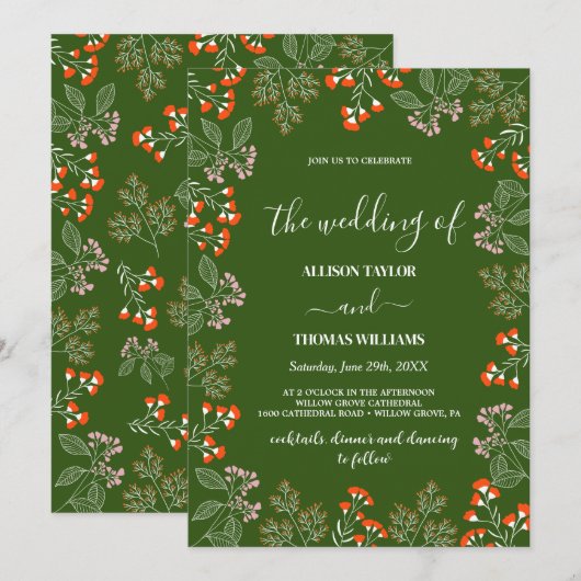 Rust Wildblume Botanischer Garten Hochzeit Einladung (Vorne/Hinten)