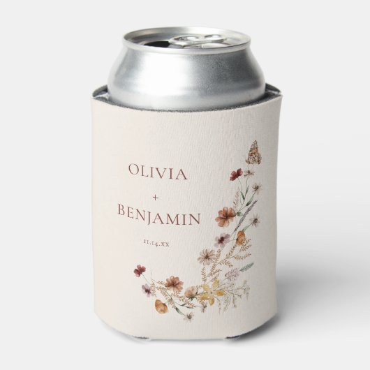 Rust-Wildblumen-Boho-personalisierte-Hochzeitsguns Dosenkühler (Kanne Vorderseite)
