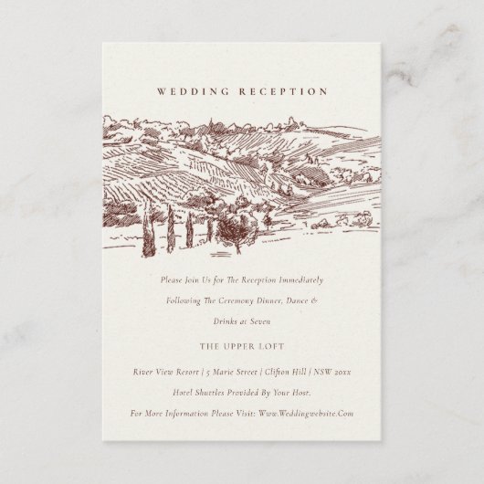 Rust Winery Sketch Hochzeit Empfang Begleitkarte (Vorderseite)