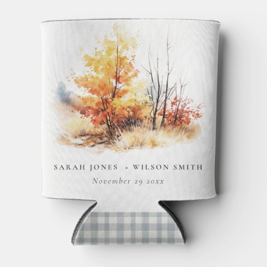 Rust Yellow Autumn Fall Landscape Plaid Wedding Dosenkühler (Vorderseite)