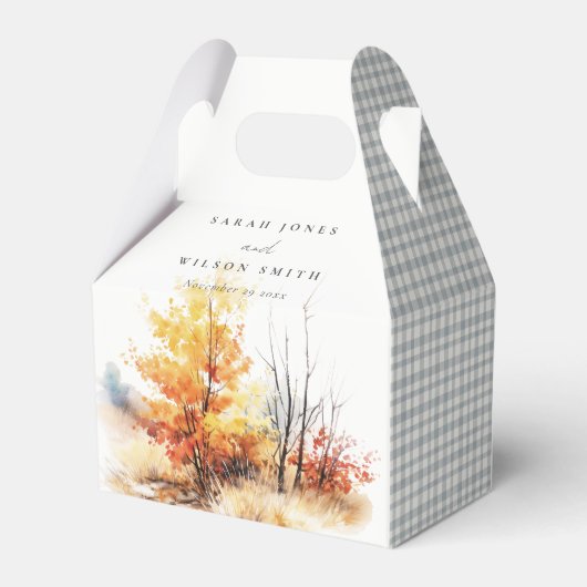 Rust Yellow Autumn Fall Landscape Plaid Wedding Geschenkschachtel (Rückseite)