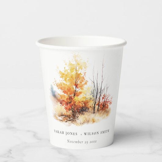 Rust Yellow Autumn Fall Landscape Plaid Wedding Pappbecher (Rückseite)