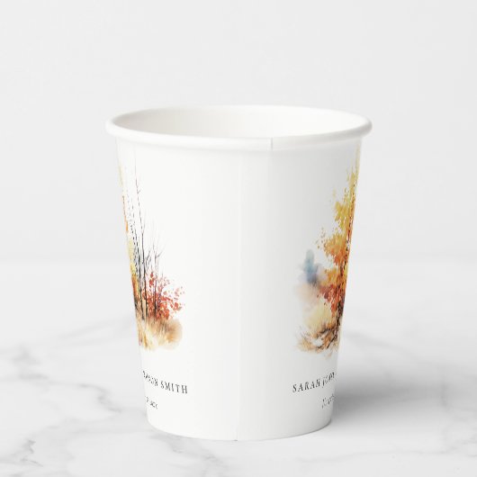 Rust Yellow Autumn Fall Landscape Plaid Wedding Pappbecher (Rechts)