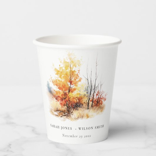 Rust Yellow Autumn Fall Landscape Plaid Wedding Pappbecher (Vorderseite)