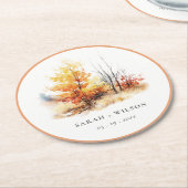 Rust Yellow Autumn Fall Landscape Plaid Wedding Runder Pappuntersetzer (Angewinkelt)