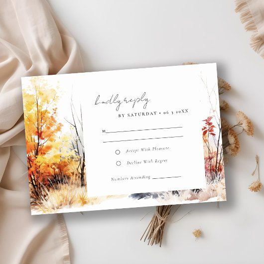 Rust Yellow Autumn Landscape Wedding Reception RSVP Karte