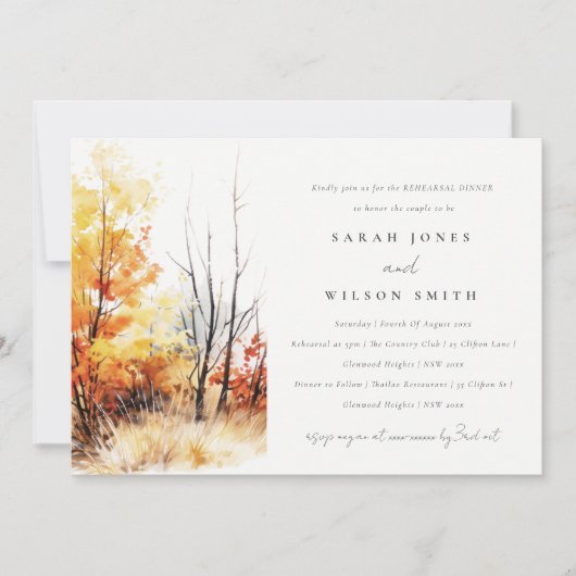 Rust Yellow Fall Landscape Plaid Rehearsal Dinner Einladung (Vorderseite)