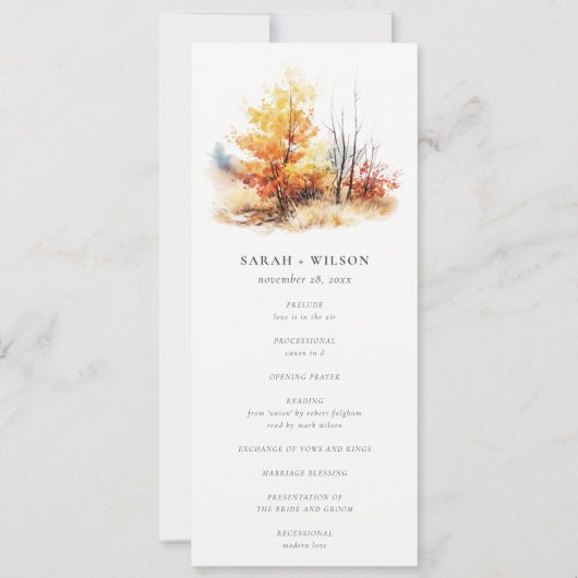 Rust Yellow Fall Landscape Plaid Wedding Program Einladung (Vorderseite)