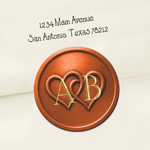 Rust Zwei Herzen Verflochtenes Monogramm Hochzeit Runder Aufkleber