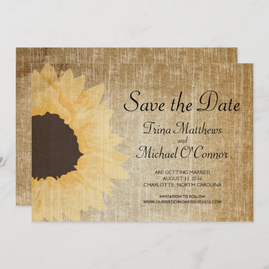 Rustc Sunflower Save the Date Einladung (Vorne/Hinten)