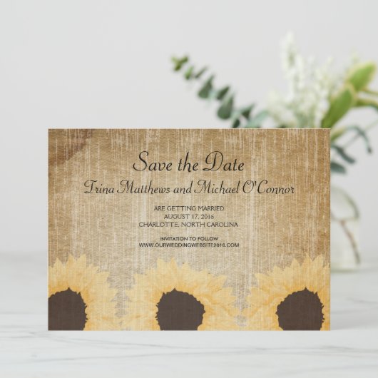 Rustc Sunflower Save the Date Einladung (Stehend Vorderseite)