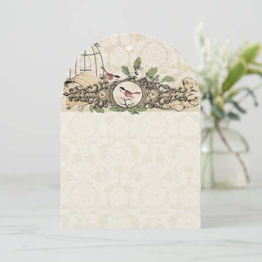 Rustci Forest Birdcage Acorn Love Birds Einladung (Stehend Vorderseite)