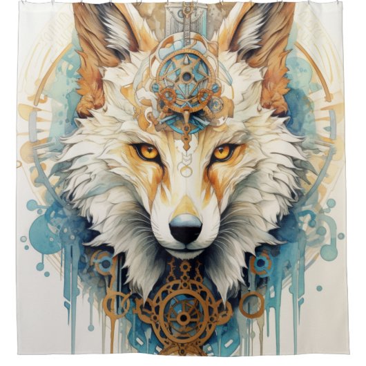 Rustclaw Steampunk Wolf Duschvorhang (Vorderseite)