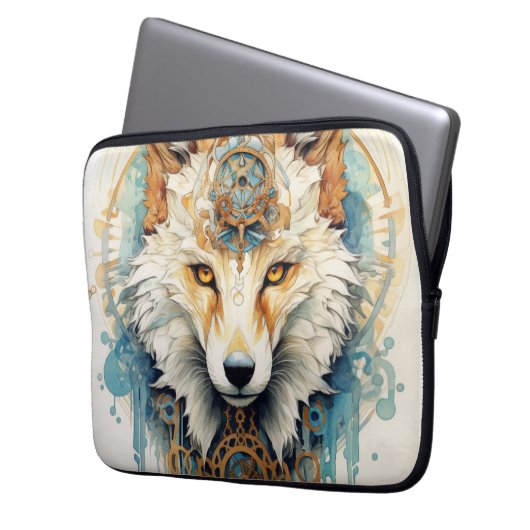 Rustclaw Steampunk Wolf Laptopschutzhülle (Vorderseite Links)