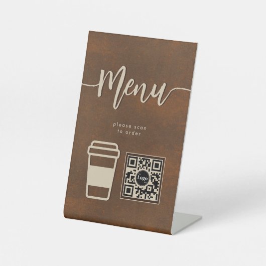 Rusted Copper Cafe Contacless Menu Skript QR Code Sockelschild (Vorderseite)