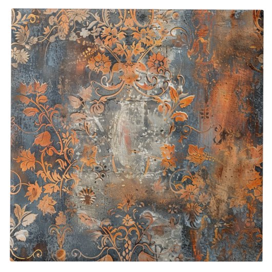 Rusted Metal Antique Floral Fliese (Vorderseite)