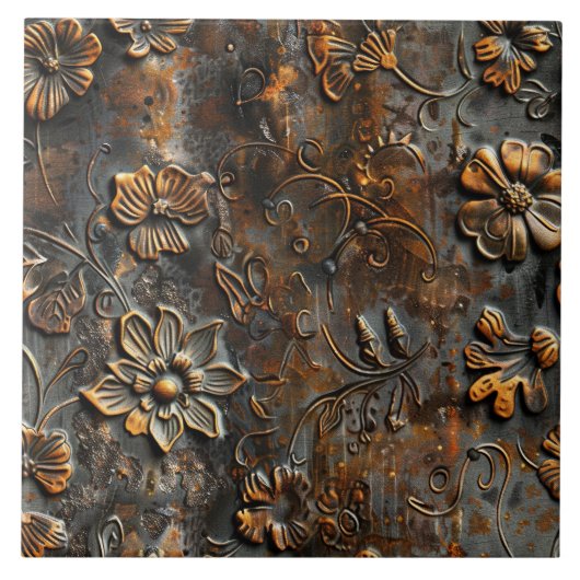 Rusted Metal Antique Floral Fliese (Vorderseite)