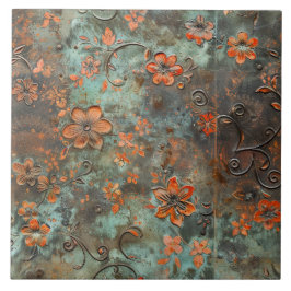 Rusted Metal Antique Floral  Fliese
