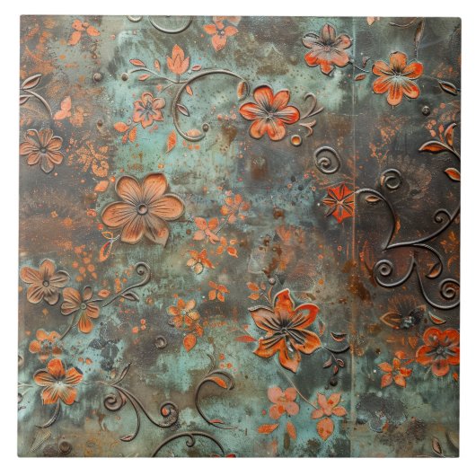 Rusted Metal Antique Floral Fliese (Vorderseite)