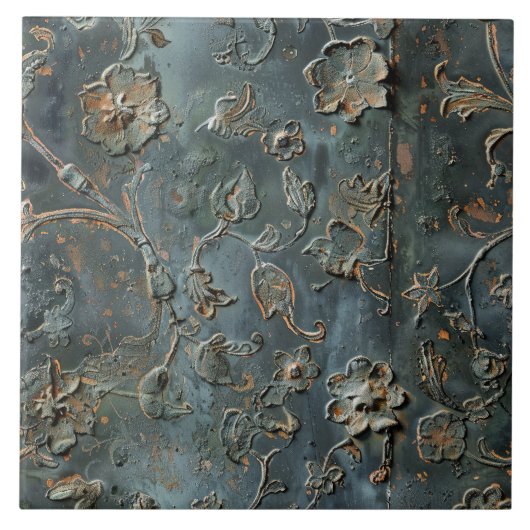 Rusted Metal Antique Floral Fliese (Vorderseite)
