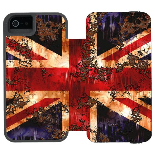 Rusted Patriotic United Kingdom Flag Incipio iPhone Geldbeutel-Hülle (Folio Geöffnet)