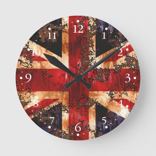 Rusted Patriotic United Kingdom Flag Runde Wanduhr (Vorderseite)