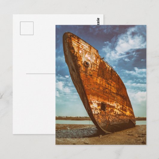 Rusted Shipwreck an einem Strand gelegen oder gest Postkarte (Vorne/Hinten)