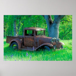 Rusted truck in a meadow poster