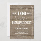 Rustic 100th Birthday Invitation Einladung (Vorderseite)