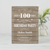 Rustic 100th Birthday Invitation Einladung (Stehend Vorderseite)