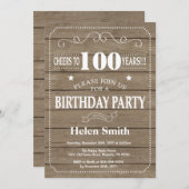 Rustic 100th Birthday Invitation Einladung (Vorne/Hinten)