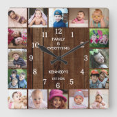 Rustic 16 Photo Collage Family Quote Pallet Wood Quadratische Wanduhr (Vorderseite)