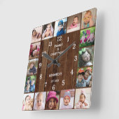 Rustic 16 Photo Collage Family Quote Pallet Wood Quadratische Wanduhr (Winkel)