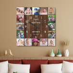 Rustic 16 Photo Collage Family Quote Pallet Wood  Quadratische Wanduhr<br><div class="desc">Create your own photo collage wall clock with 16 of your favorite pictures. The photo frame clock helps you treasure your special moments and also makes a thoughtful gift for parents, grandparents and friends. The personalized family clock makes it a perfect gift for all occasions. Personalize with family name and...</div>