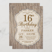 Rustic 16th Birthday Invitation Wood Einladung (Vorne/Hinten)