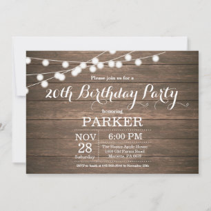Rustic 20th Birthday Invitation Wood Einladung