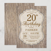 Rustic 20th Birthday Invitation Wood Einladung (Vorne/Hinten)