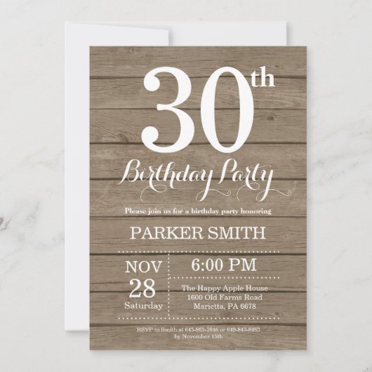 Rustic 30th Birthday Invitation Einladung (Vorderseite)